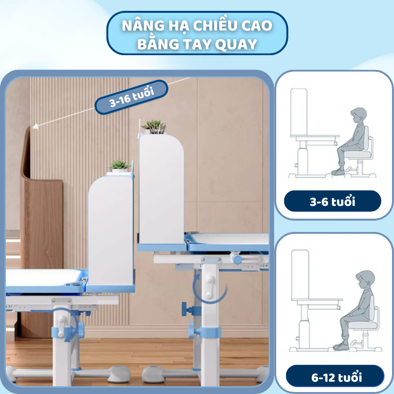 Bộ bàn học chống gù Sakawin A16 Cải Tiến, bàn học cho bé có giá sách, bàn học sinh nâng hạ độ cao | BigBuy360 - bigbuy360.vn