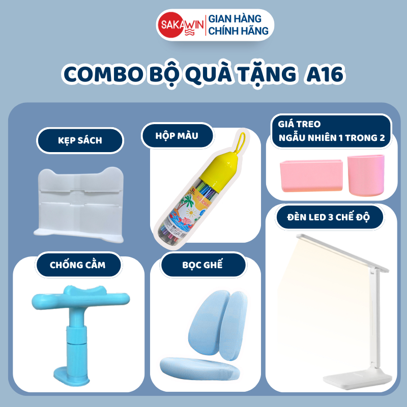 Bộ bàn học chống gù Sakawin A16 Cải Tiến, bàn học cho bé có giá sách, bàn học sinh nâng hạ độ cao | BigBuy360 - bigbuy360.vn