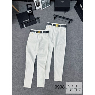 Quần jean trắng dáng ôm co dãn hàng QC, Quần bò nữ cạp cao QS5390 - NhiNhi Shop