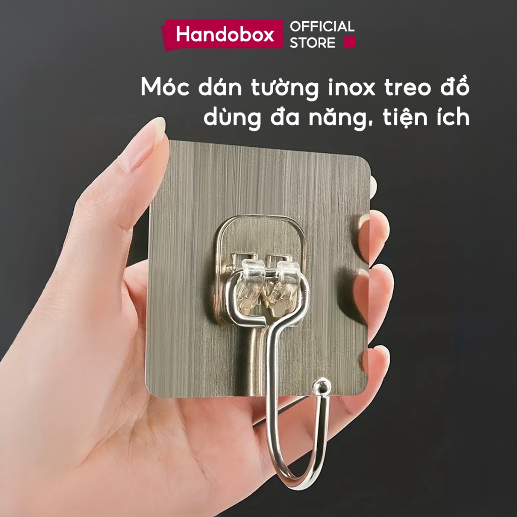 COMBO 10 Móc Dán Tường Chịu Lực INOX 304 Handobox Keo Dán 3M Chắc Chắn Chịu Tải Trọng Đến 10kg