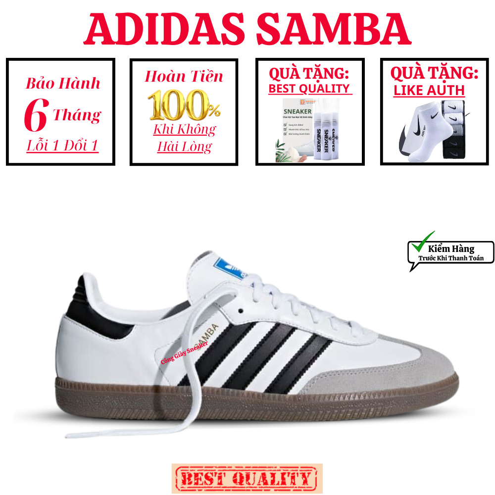Giày Sneaker_Samba_Classic White Nam Nữ,Giày Samba Đen Trắng Cao Cấp