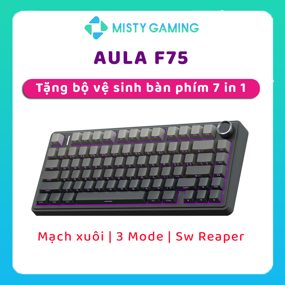 Bàn phím cơ AULA F75 mạch xuôi 3 Mode 4000 maH - Full key hotswappable - 75% - BH 12T