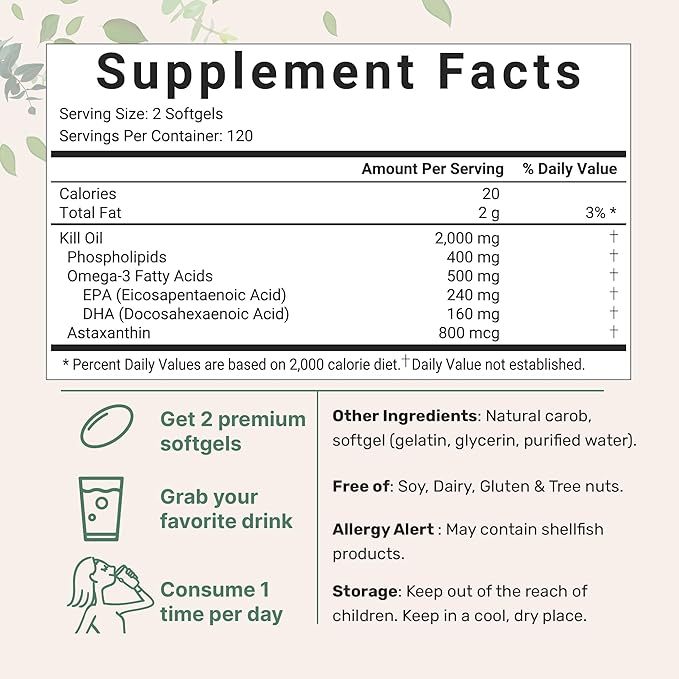 Viên Uống Dầu Nhuyễn Thể Hỗ Trợ Tim Mạch, Thị Lực Và Trí Nhớ Micro Ingredients Antarctic Krill Oil 2000mg 240 viên