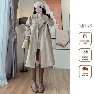 Áo khoác dạ 2 hàng cúc Chakovet áo dáng dài qua đầu gối cổ vest chất dạ dày dặn phong cách Hàn Quốc ấm áp A5037