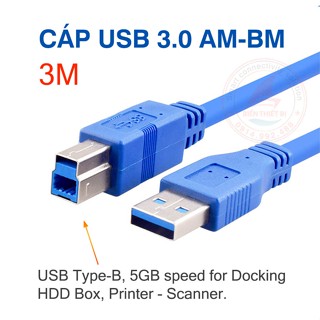  Cáp USB 3.0 AM-BM 3m Kết nối USB Type-B máy in scan Camera HDD Box Camcorder với máy tính PC Laptop 