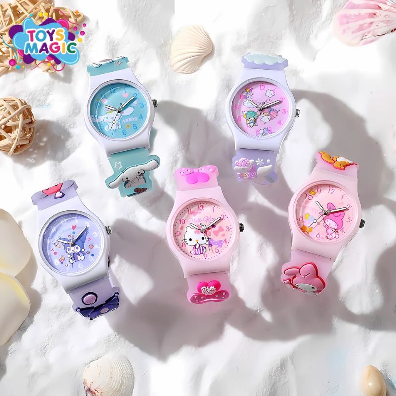 Đồng Hồ Đeo Tay Trẻ Em Sanrio Kuromi, Melody Hello Kitty Dễ Thương Dây Đeo Silicon Mềm Mại An Toàn Cho Bé