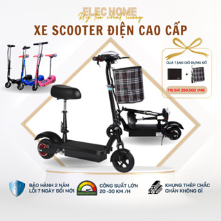 Xe điện mini E SCOOTER động cơ khoẻ trọng tải lớn có sạc pin tặng giỏ đựng đồ treo tiện lợi