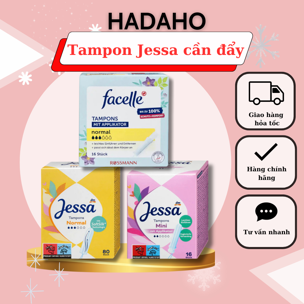 Tampon Jessa cần đẩy - Băng vệ sinh tampon Facelle có cần đẩy - hàng Đức