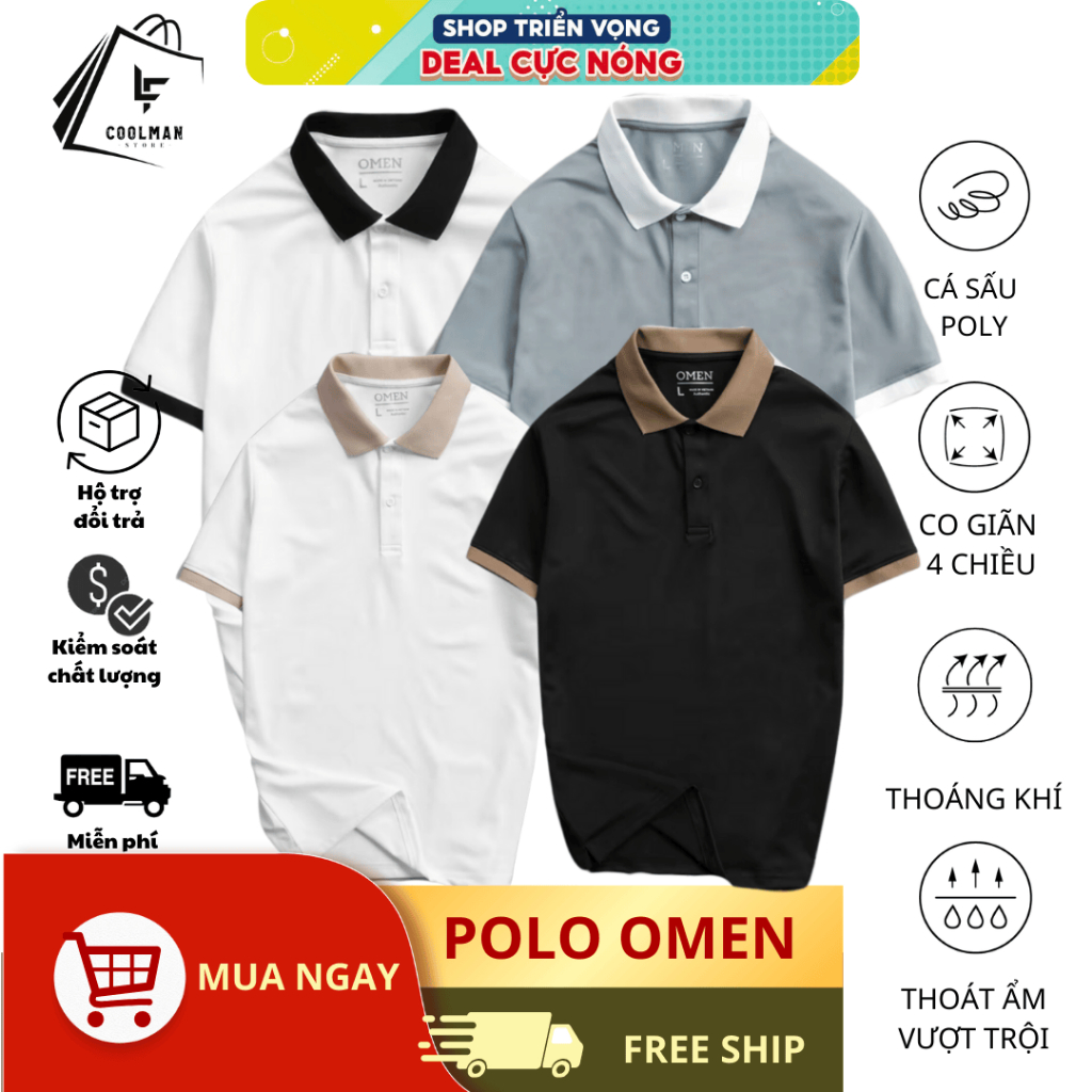 Áo Polo OMEN vải cá sấu poly có cổ sang trọng lịch lãm