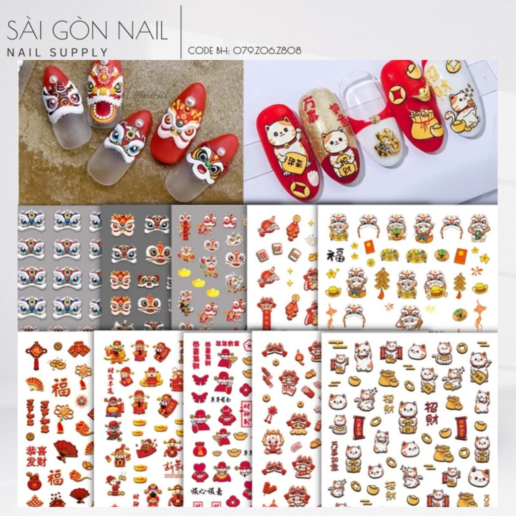 Sticker Dán Móng Tết 2023 Siêu Đẹp, Sticker Nail Tết Dán Móng Mã Mới - Sài Gòn Nail