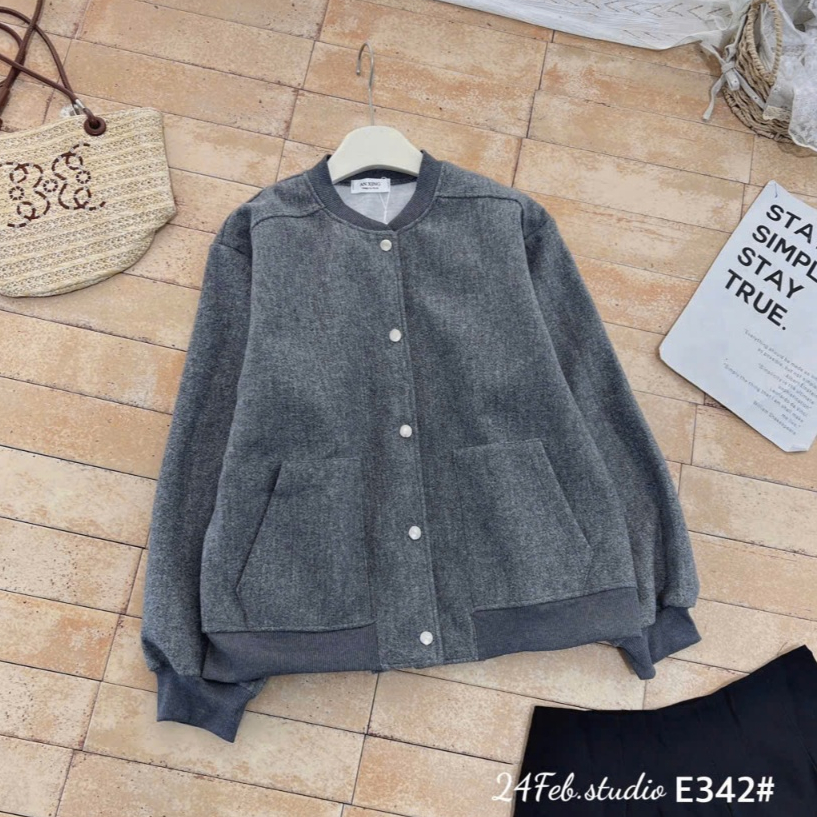 Áo khoác bomber nữ dạ ép cúc bấm phong cách basic Hàn Quốc 24Febstudio KAH39 | BigBuy360 - bigbuy360.vn