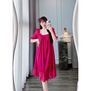 Đồ ngủ lụa, đầm váy ngủ tiểu thư cổ vuông phối nơ lụa Latin cao cấp mềm mịn mát màu sắc dễ thương