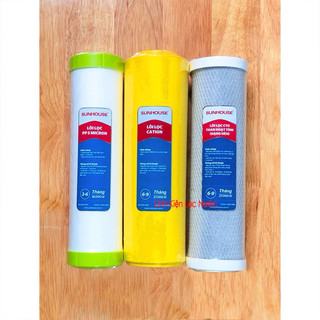  Bộ 3 lõi lọc nước 123 Cation Sunhouse khử nước nhiễm phèn đá vôi nước máy chứa clo 