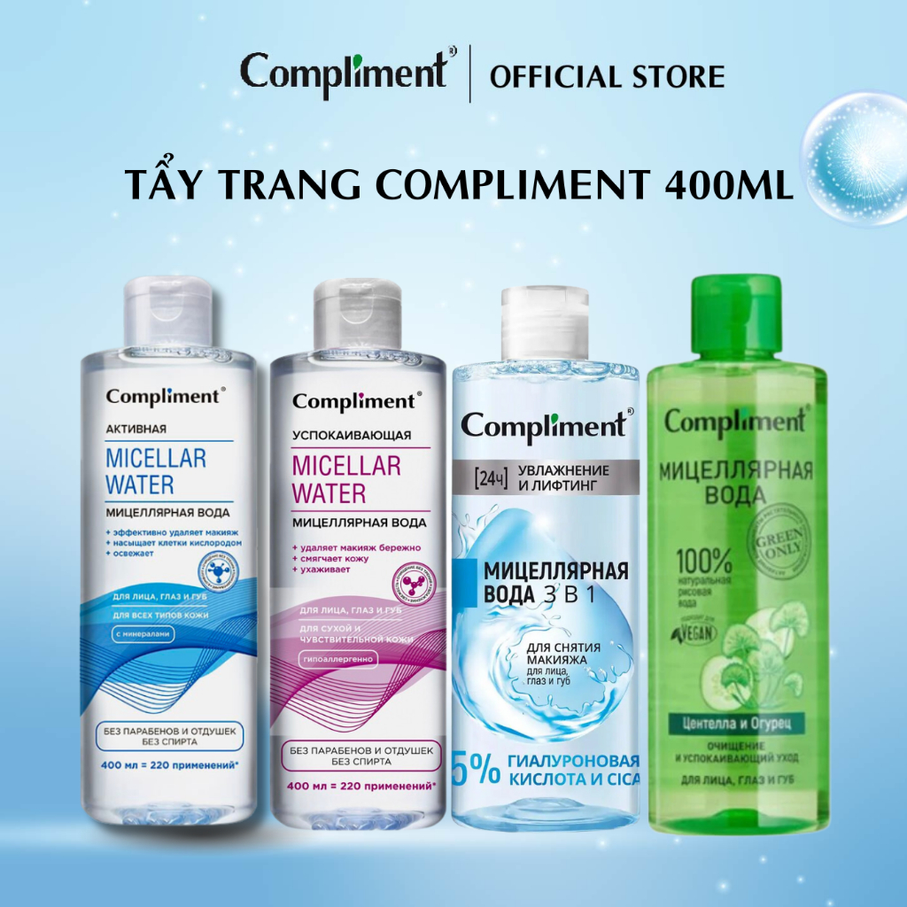 Nước Tẩy Trang Compliment Micella Water giúp loại bỏ bụi bẩn làm sạch sâu dành cho da mụn và da nhạy cảm 400ml 