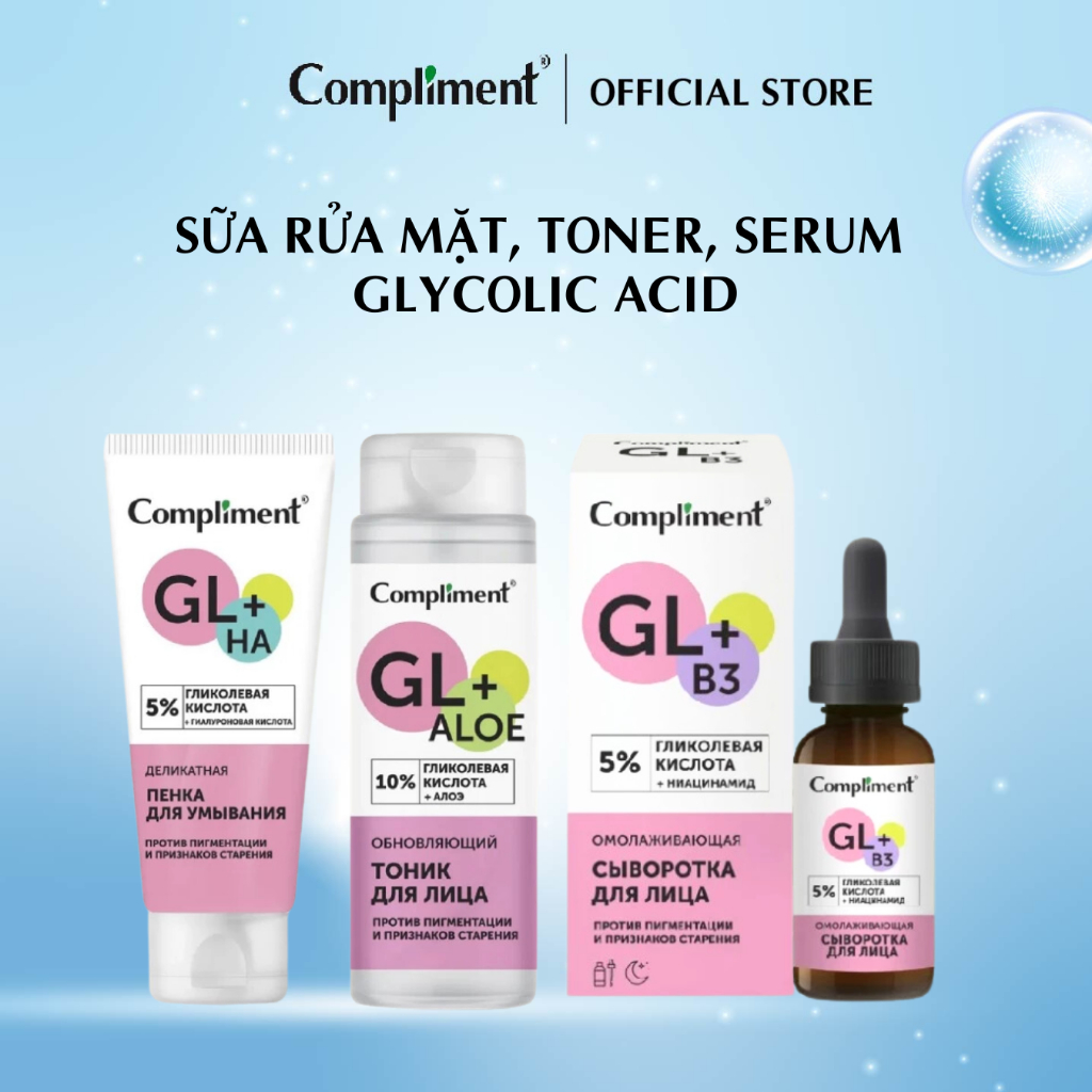 Sữa rửa mặt, toner, serum Glycolic Acid 5% - 10% giúp làm sạch, sáng da 150 - 200ml