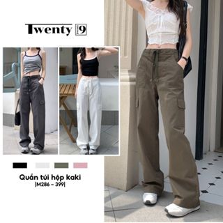 Quần Kaki Túi Hộp Nữ TWENTY9 Ống Suông Lưng Cao Quần Hộp Nữ Ống Rộng Bo Gấu Cạp Chun M286&399