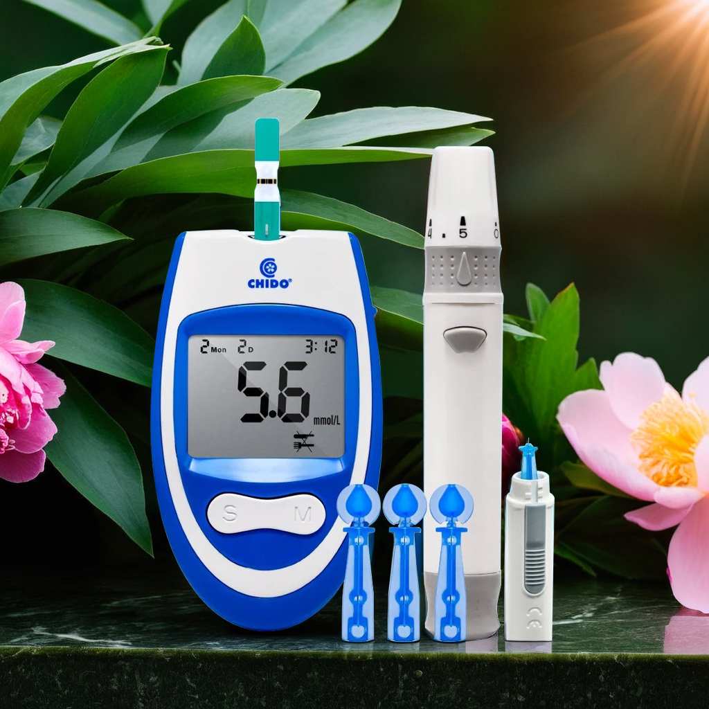 Máy Đo Đường Huyết CHIDO Tặng Hộp 50 Que Thử + Gói 50 Kim Lấy Máu - Bảo Hành 5 Năm Chính Hãng