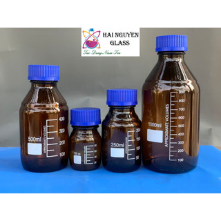 CHAI TRUNG TÍNH NÂU NẮP NHỰA XANH 25ML/50ML/100ML/250ML/500ML/1000ML, thủy tinh nắp vặn GL32 GL45