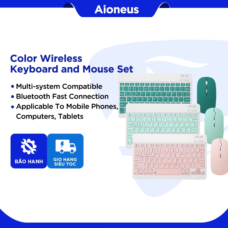 Aioneus Bàn Phím Bluetooth 5.0 kèm theo chuột không dây Siêu Mỏng Có Thể Sạc Lại ho máy tính bảng iPad Tablet