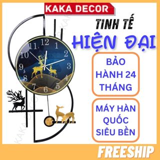 Đồng hồ treo tường quả lắc tráng gương sang trọng hình hươu phong thủy, đồng hồ quả lắc decor phòng khách đẹp và cao cấp