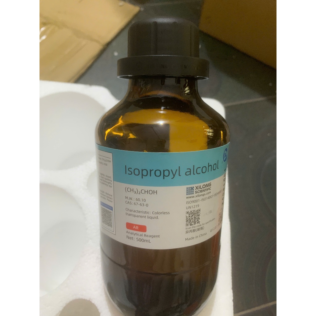 Hoá chất Isopropyl alcohol IPA 2-propanol 99.7% C3H8O Isopropanol lọ 500ml xilong hoặc GH