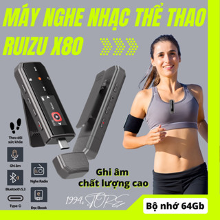 Ruizu X80 Máy nghe nhạc thể thao có kẹp áo kiêm máy ghi âm siêu nhỏ gọn để học tiếng Anh - Bộ nhớ 64Gb - Bluetooth 5.3