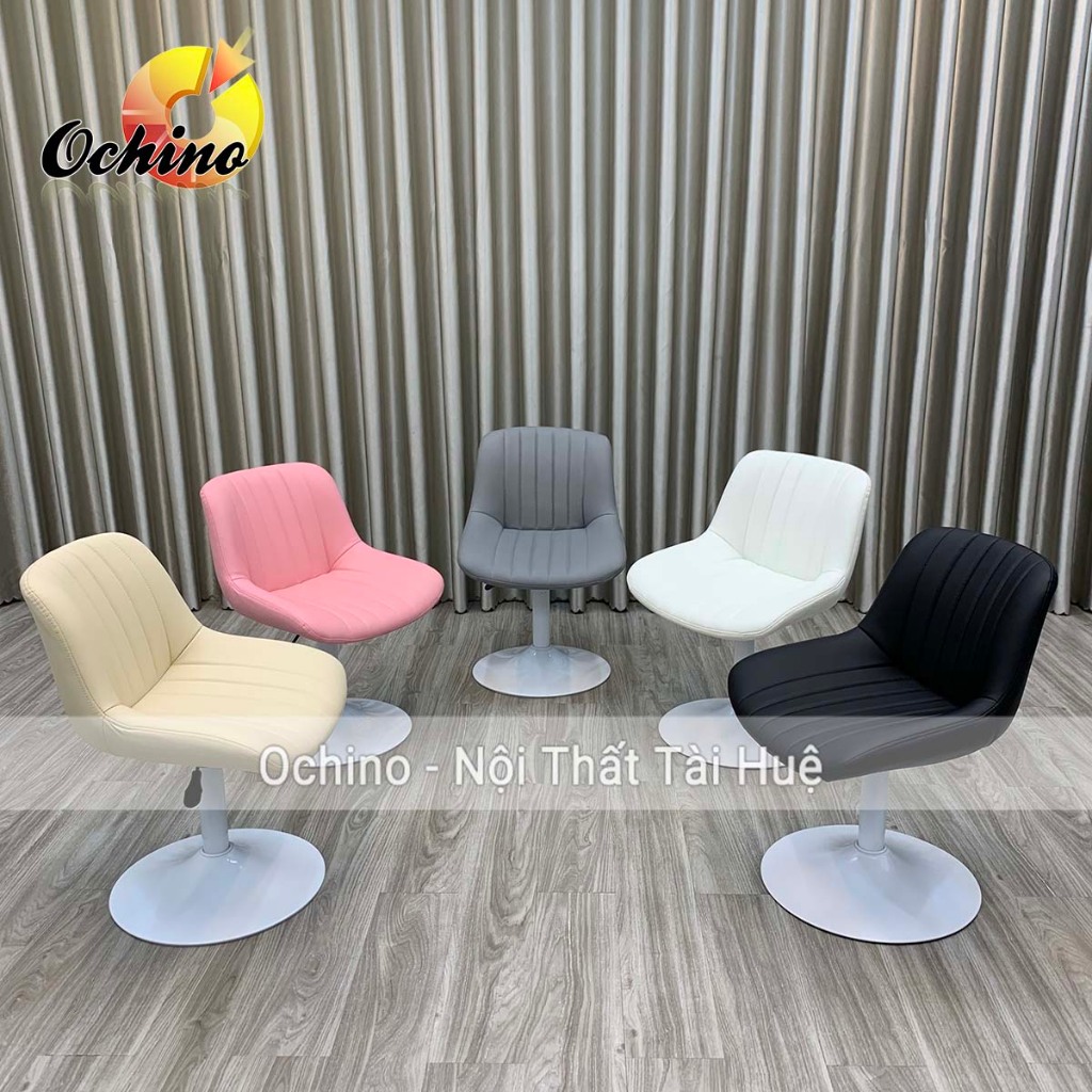 Ghế Xoay Văn Phòng Chân Trắng Mẫu Sò Cup Có Tựa Lưng Sang Chảnh cao 36-51cm (Hàng Sẵn)