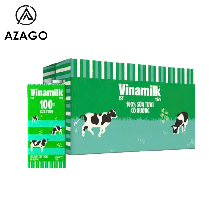 ( Vinamilk ) Thùng 12 Hộp 1L Sữa tươi tiệt trùng Vinamilk 100% Có đường / Không đường - AZAGO