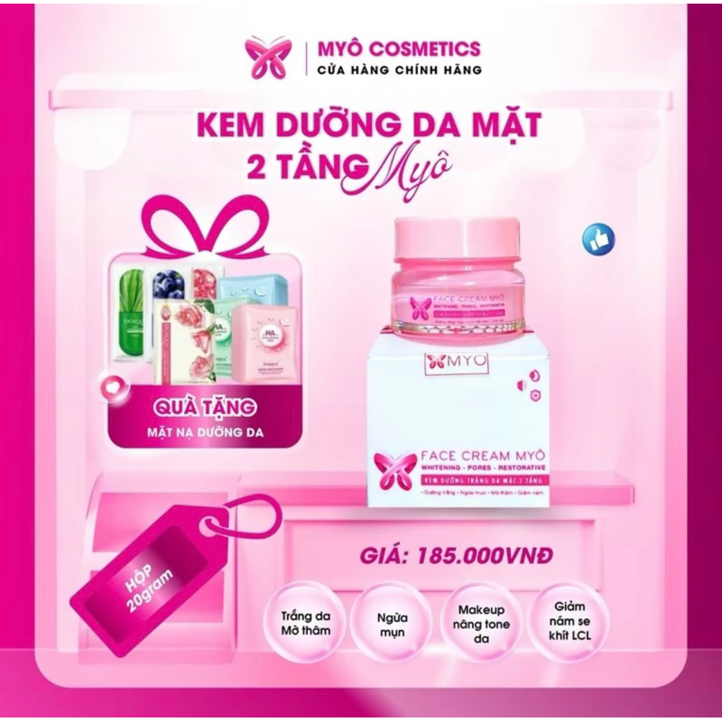 Kem Dưỡng Trắng Da Mặt 2 Tầng Myô hỗ trợ giảm [Mụn-Thâm-Nám] có chống nắng SPF 45+