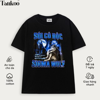 TANKOO áo thun in nam nữ chất liệu cotton cực đẹp-Áo thun Tay ngắn In Hình SÓI CÔ ĐỘC SIGMA WOLF