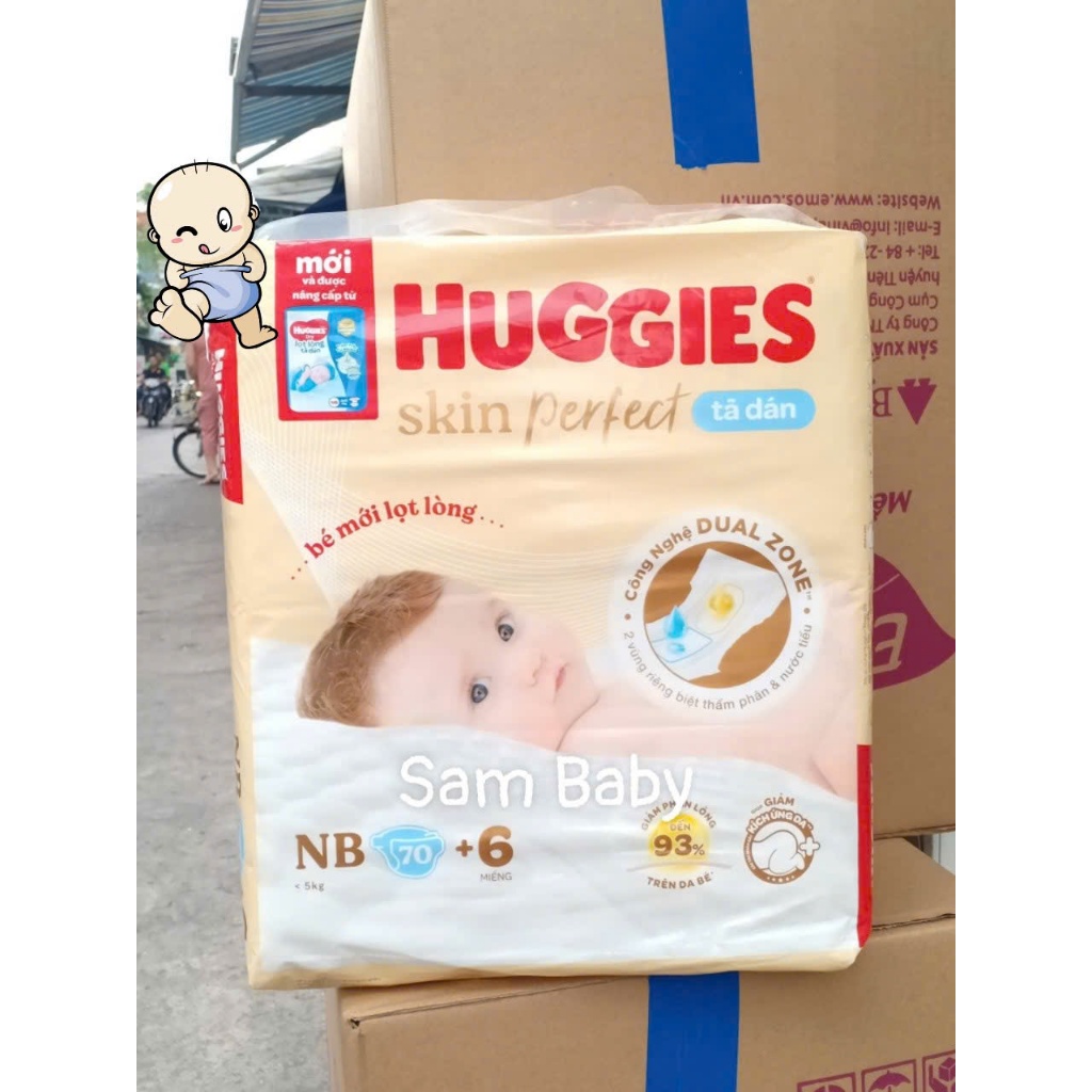 Tã dán sơ sinh Huggies Skin perfect NB70/S54/S80/M76+3 miếng trong gói