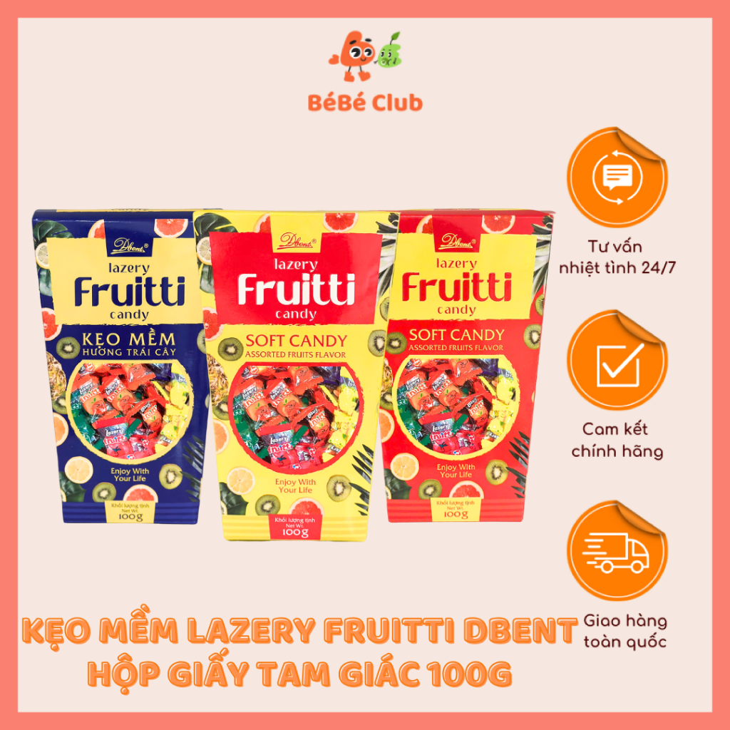 Kẹo Mềm Dbent Lazery Fruitti Hộp Giấy Tam Giác Gói Quà Tết 100g