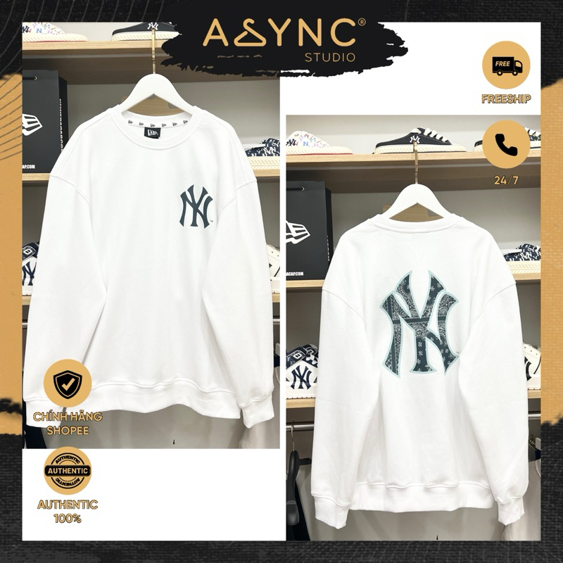 (Auth) Áo Nỉ Mỏng Sweater Tay Dài New Era x MLB NY Paisley Màu Trắng | CODE: 13720137 - Async Studio