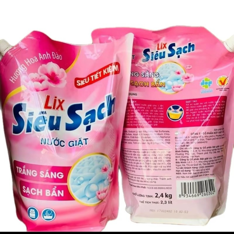 Nước giặt Lix Siêu Sạch 2,4L Hương Anh Đào - Sản phẩm chính hãng Làm Sạch