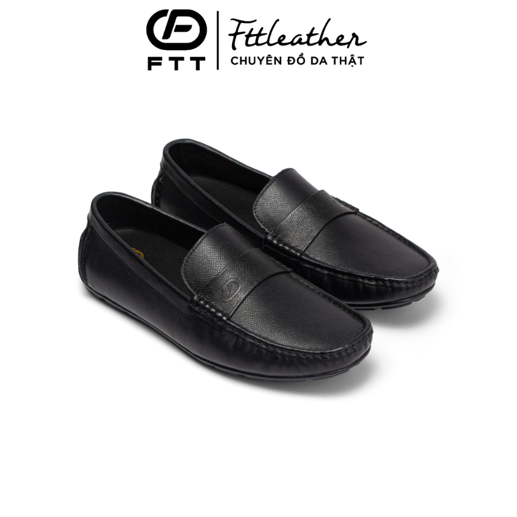 Giày da bò nam Epsom vân hạt dáng lười FTT Leather đế cao su khâu F109140