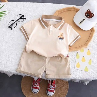  Set bộ áo thun tay ngắn Bé Trai áo polo kèm Quần Short cho bé thích Hợp Với Trẻ Em đi học- ---MÃ POLO GẤU BE 