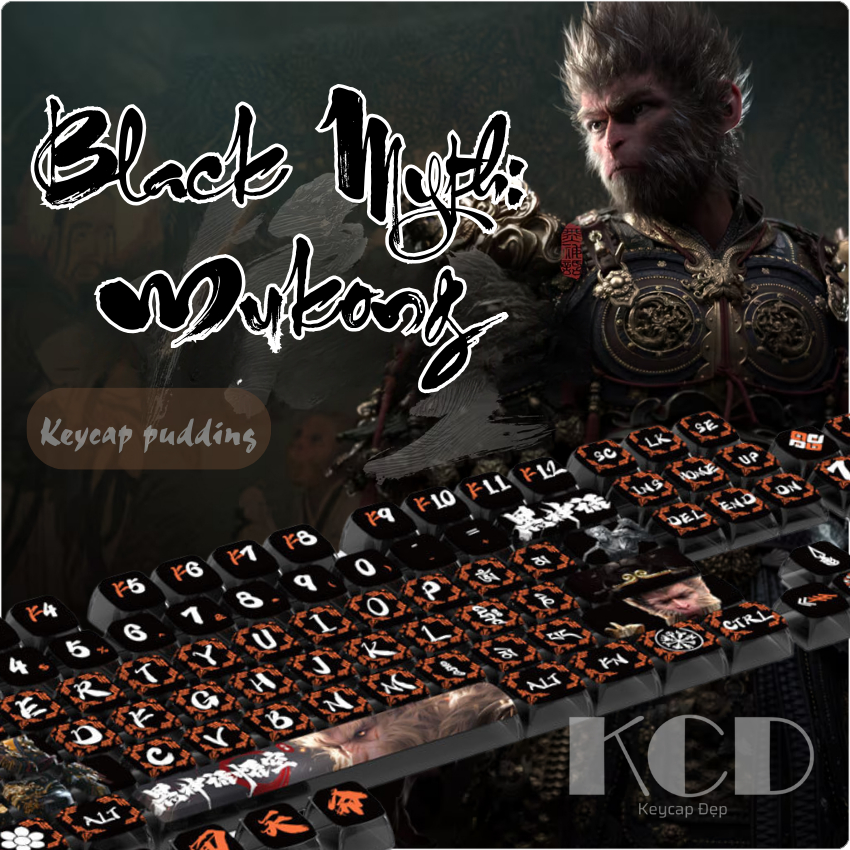 Bộ Keycap Pudding chủ đề Black Myth: Wukong xuyên led, chất liệu PBT keycaps, pudding sáng cực đẹp, 