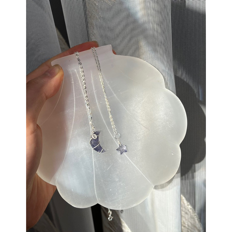 Charm IOLITE quấn bạc s925 hình Trăng và Sao (Không kèm dây)