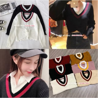 Áo len xoắn eo cổ tim style