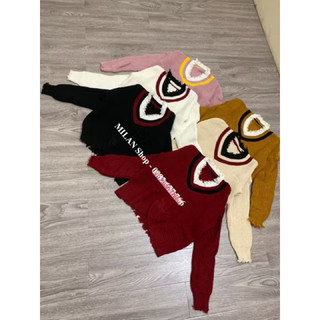 Áo len xoắn eo cổ tim style