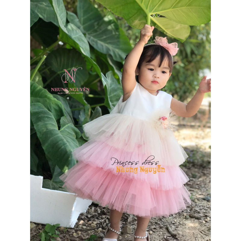 Váy công chúa nhiều tầng Nhung Nguyễn Váy Đầm Công chúa Bé Gái Cao Cấp Tặng Kèm Cài