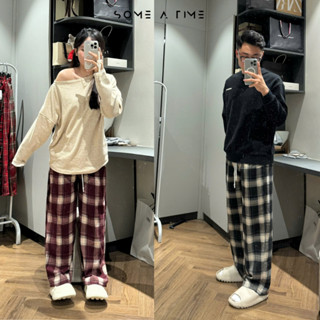 Quần Dạ Kẻ Caro Đỏ Noel Ống Rộng Cạp Chun Mặc Mùa Đông Loại Dày Vải Co Giãn Không Nhăn