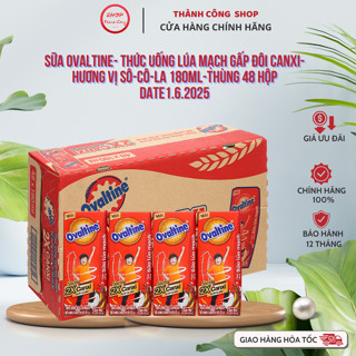 Sữa Ovaltine- Thức uống lúa mạch gấp đôi Canxi- Hương vị Sô-cô-la 180ml-Thùng 48 hộp- DATE 1.2026