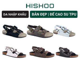 Dép sandal đế trấu birken nam nữ unisex 2 khóa da bò size 35 - 43 chính hãng Hishoo VNXK Ulzzang  M102
