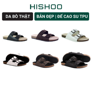 Dép đế  trấu Hishoo 2 khóa kiểu dép 2 quai ngang, Dép lê nam bằng da cao cấp đế cao 3,5cm dép đi biển M093