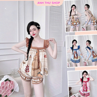 Đồ Ngủ Nữ Đùi Lụa LATIN , Set Bộ Mặc Nhà Tay Cánh Tiên Có Dây Thắt Nơ Từ 40-60kg - AT shop