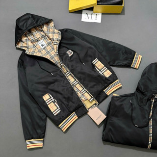 Áo khoác gió mũ nam nữ BBR thêu logo cao su ngực lót gió sọc caro be bo ống chun sọc kẻ boy phố