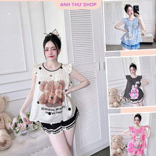 Bộ Đồ Ngủ Nữ Đùi Lụa LATIN ,Tay Cánh Tiên Form Rộng Thoải Mái Mặc Bốn Mùa Cho Nữ,Hoạ Tiết Dễ Thương