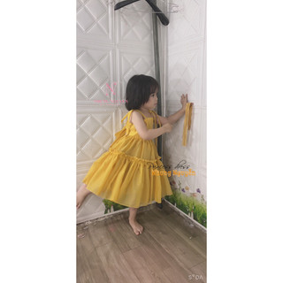 Váy công chúa cột nơ Nhung Nguyễn Váy Đầm Công chúa Bé Gái Cao Cấp Tặng Kèm Cài