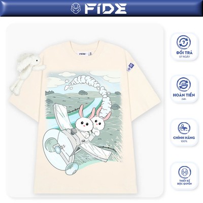 Áo thun FIDE BUNNY phông unisex form rộng local brand nam nữ cổ tròn oversize Đính gấu-AT69(TẶNG GẤU)